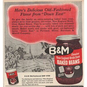 B&M New England Brick-Oven Baked Beans Vintage Print Ad 1947 Portland Maine u